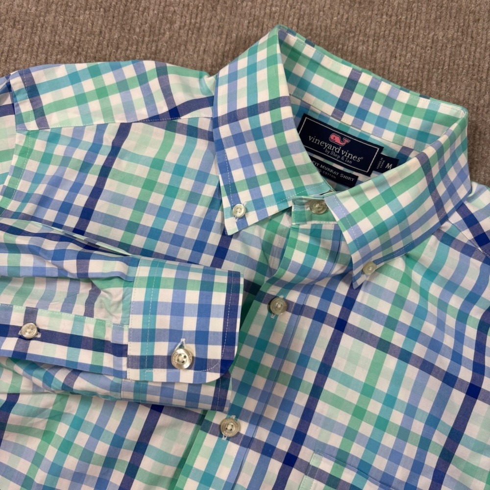 Vineyard Vines Slim Fit Blue Gingham Murrary Shirt Men's Size Medium EUC‎